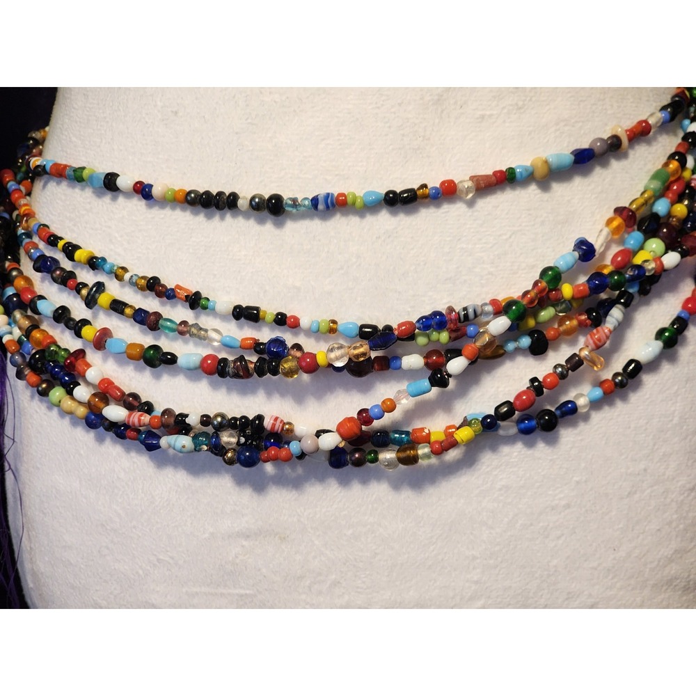 Vintage Multicolor Multi Strand Glass Seed Bead Waist Belt Bohemian Adjustable M